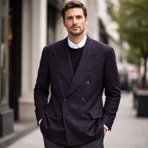 Calvin Klein Men Black Suit Jacket Double Breasted Lapel Collar